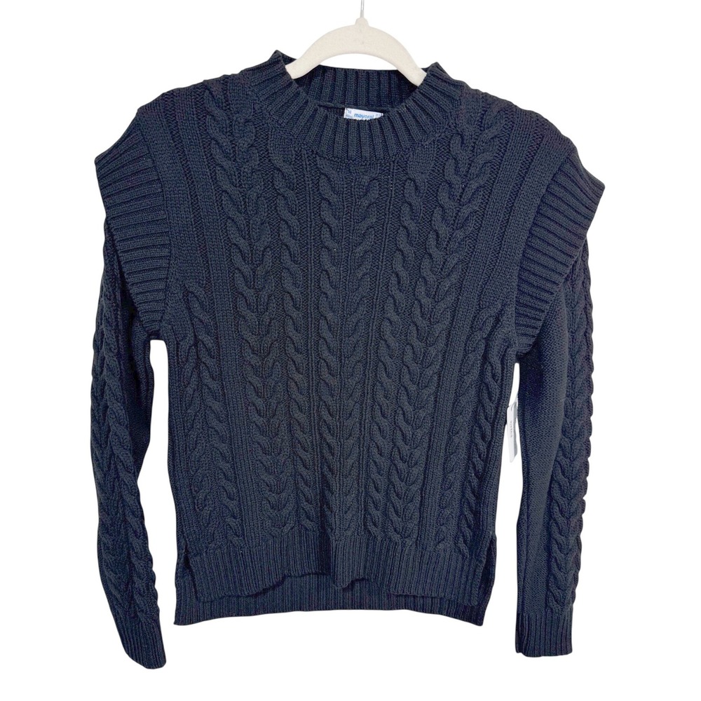 Mayoral 16 Black Cable Knit Sweater Women Structured Shoulder New